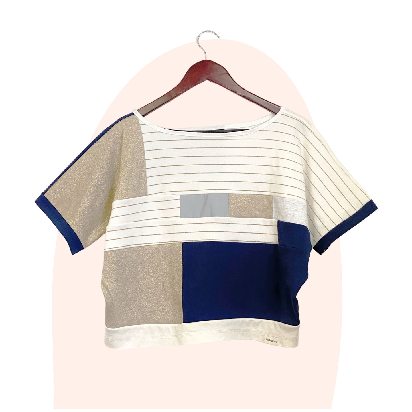 Patchwork Shirt #7 - Blue / White / Gold - Size M