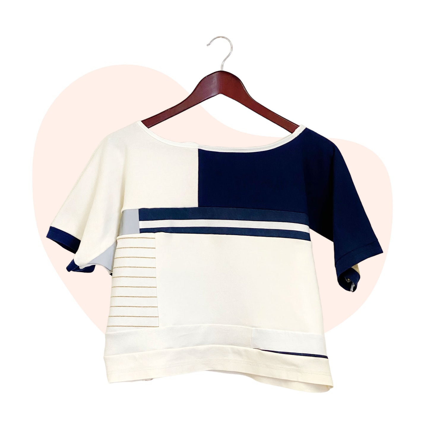 Patchwork Shirt #7 - Blue / White / Gold - Size M