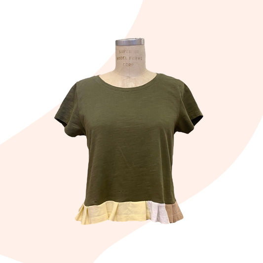 Patchwork Top #19 - Army Green / Warm Tones - Size XS