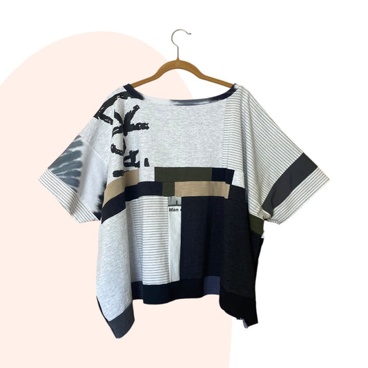 Patchwork Top #50 - Black / White / Grey / Khaki / Tan - Size Inclusive