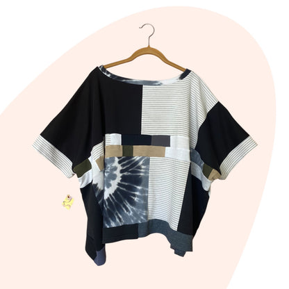 Patchwork Top #50 - Black / White / Grey / Khaki / Tan - Size Inclusive