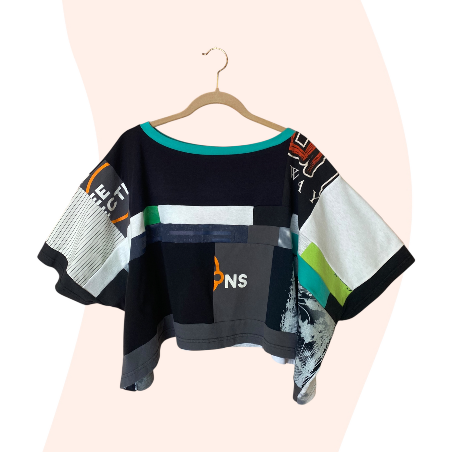 Patchwork Top #52 - Black / White / Grey / Blue / Green - Size Inclusive