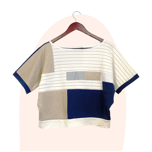 Patchwork Shirt #7 - Blue / White / Gold - Size M